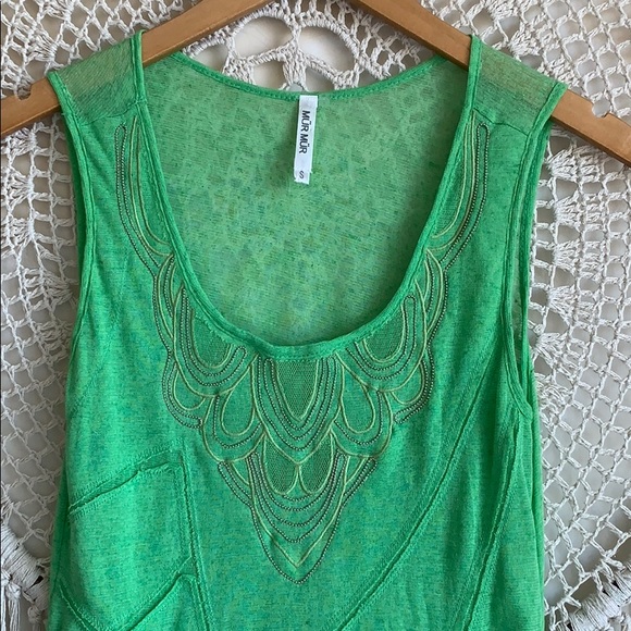MÜR MÜR green semi-sheer embellished tank. S - Picture 1 of 11